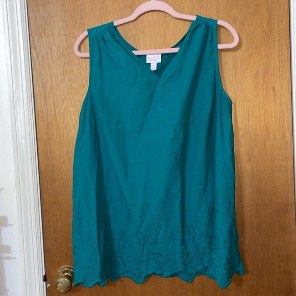 •ISABEL MATERNITY•KELLY GREEN EMBROIDERED FLORAL V NECK TANK TOP SIZE LARGE - Picture 3 of 9
